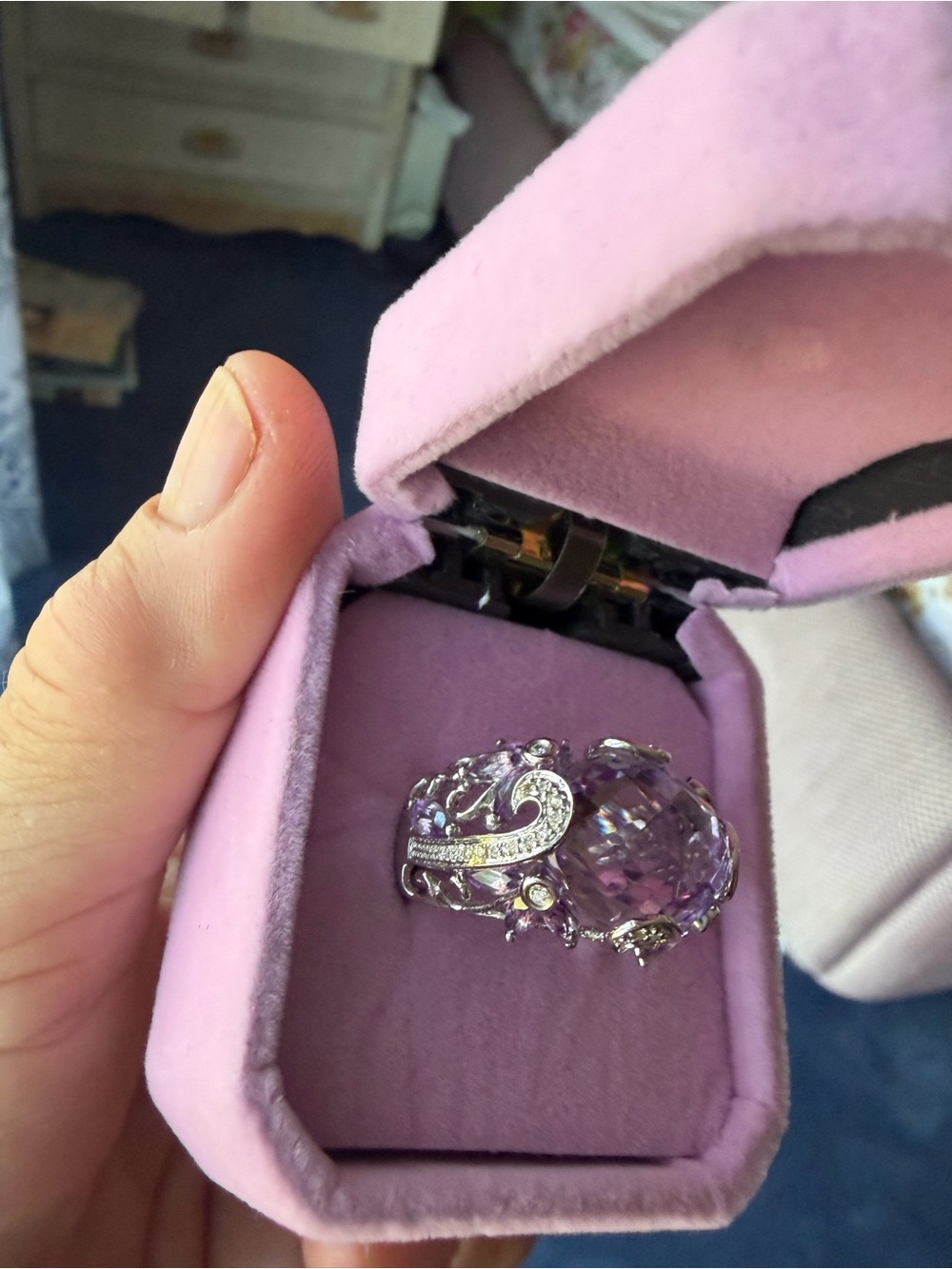 14K WG Rose de France Amethyst Ring - Picture 3 of 7